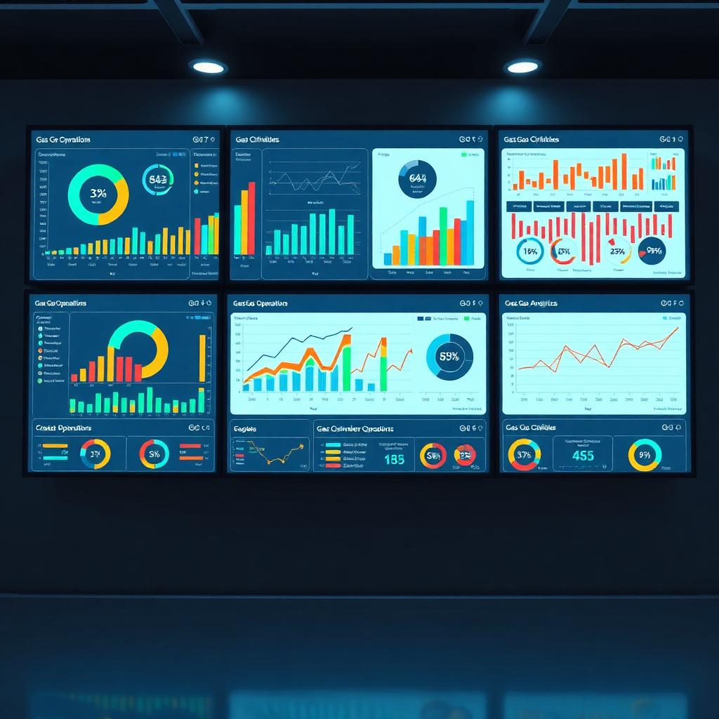 Business intelligence dashboards showing gas cylinder operations KPIs and charts